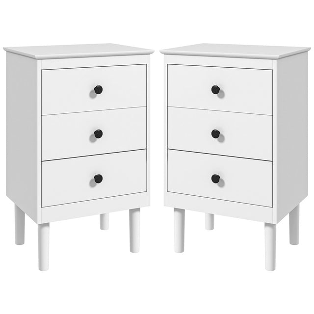 HOMCOM Set of Two Three-Drawer Modern Bedside Tables - White