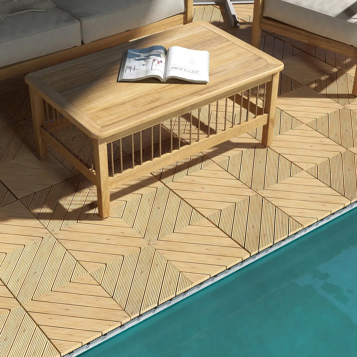 Outsunny 27 Pcs Wooden Interlocking Decking Tiles, 30 x 30 cm Anti-slip Outdoor Flooring Tiles, 0.81 per Pack, All Weather Use for Patio, Balcony, Terrace, Hot Tub, Yellow