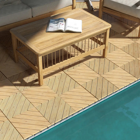 Outsunny 27 Pcs Wooden Interlocking Decking Tiles, 30 x 30 cm Anti-slip Outdoor Flooring Tiles, 0.81 per Pack, All Weather Use for Patio, Balcony, Terrace, Hot Tub, Yellow