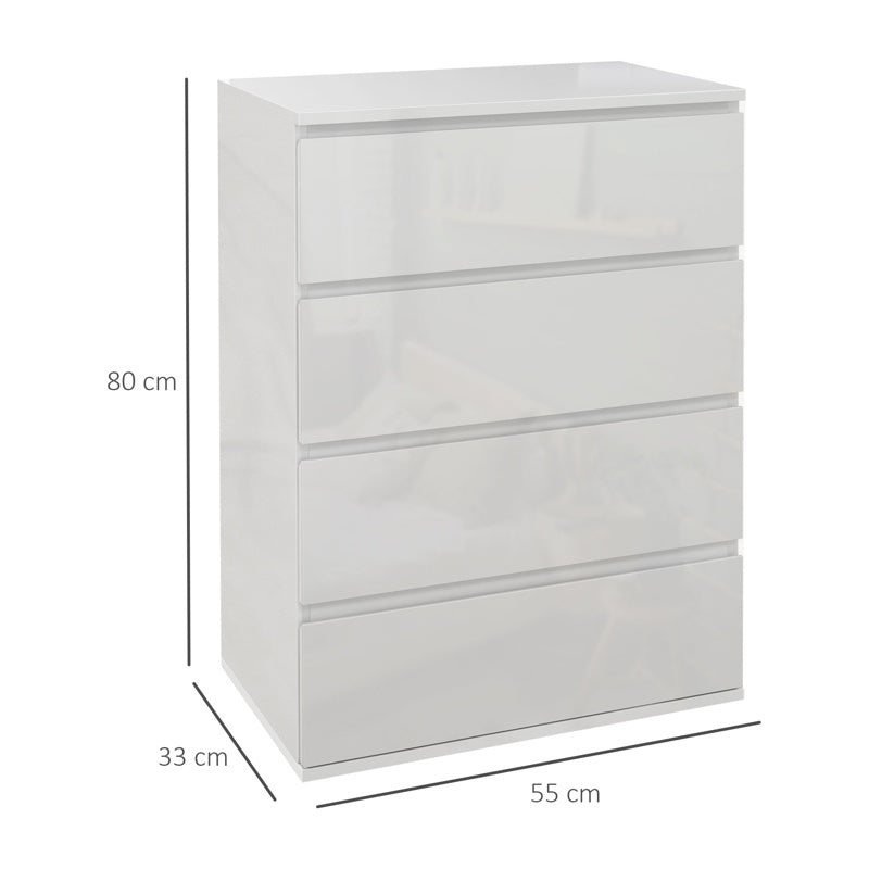 HOMCOM High Gloss Chest of Drawers, 4-Drawer Storage Cabinets, Modern Dresser for Bedroom, White