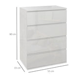 HOMCOM High Gloss Chest of Drawers, 4-Drawer Storage Cabinets, Modern Dresser for Bedroom, White