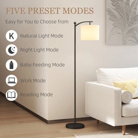 HOMCOM LED Floor Lamp, Stepless Dimmable Reading Standing Lamp with Magnetic Remote Control and 11 Colours Temperature & 11 Brightness Levels, 60 Min Timer for Living Room, Bedroom, Office, Black
