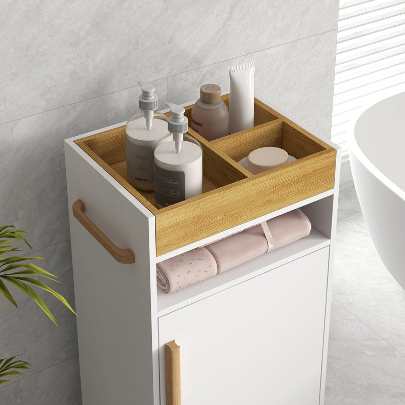 kleankin Scandinavian-Style Bathroom Cabinet, with Removable Top Tray - White/Wood Effect