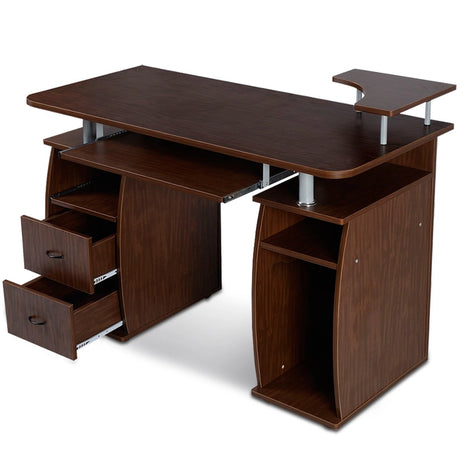 Desk Computer table Office table PC table with printer shelf, keyboard tray-walnut