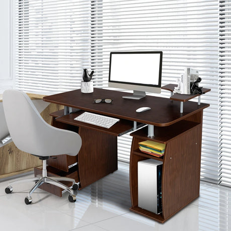 Desk Computer table Office table PC table with printer shelf, keyboard tray-walnut