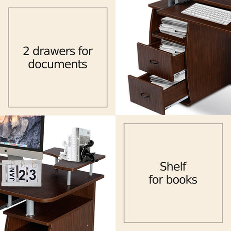 Desk Computer table Office table PC table with printer shelf, keyboard tray-walnut