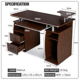 Desk Computer table Office table PC table with printer shelf, keyboard tray-walnut