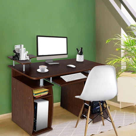 Desk Computer table Office table PC table with printer shelf, keyboard tray-walnut