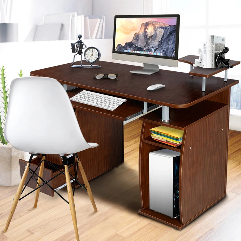 Desk Computer table Office table PC table with printer shelf, keyboard tray-walnut