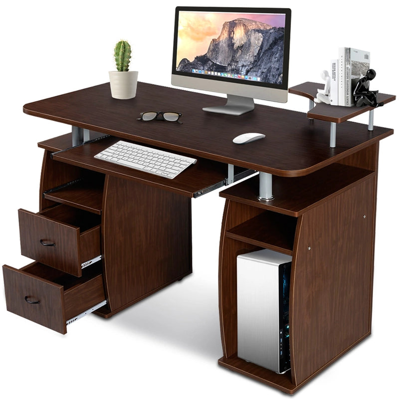 Desk Computer table Office table PC table with printer shelf, keyboard tray-walnut