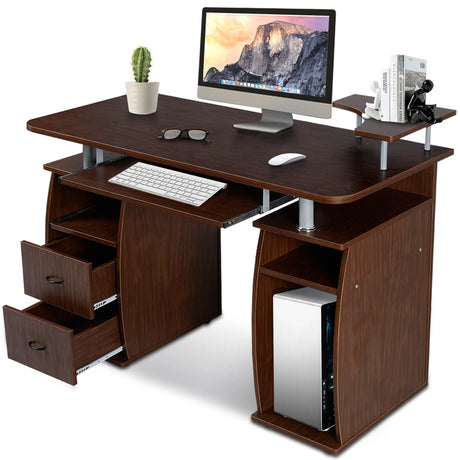 Desk Computer table Office table PC table with printer shelf, keyboard tray-walnut