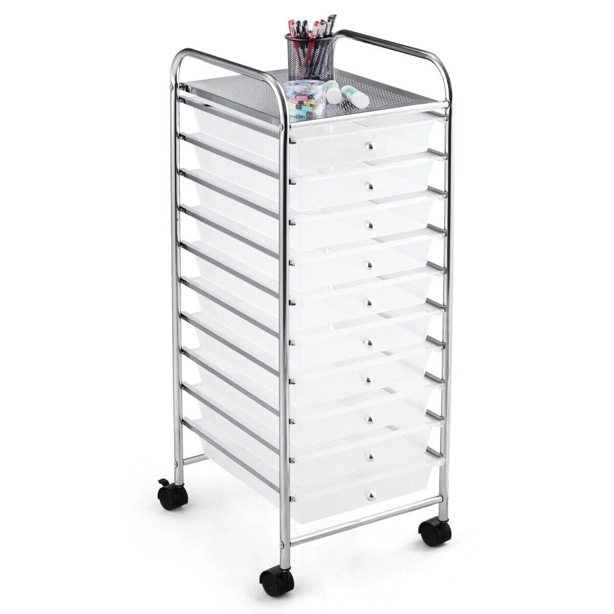 10 Drawer Rolling Storage Cart Organizer-Clear