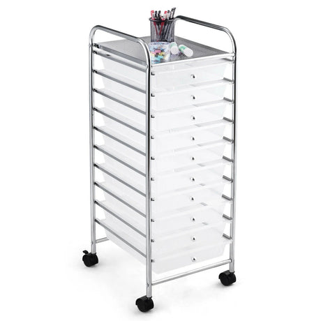 10 Drawer Rolling Storage Cart Organizer-Clear