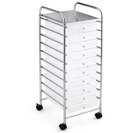 10 Drawer Rolling Storage Cart Organizer-Clear