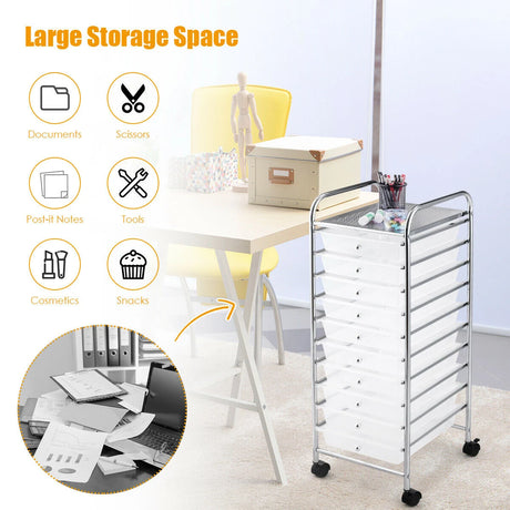 10 Drawer Rolling Storage Cart Organizer-Clear