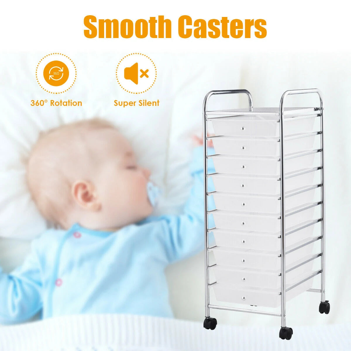 10 Drawer Rolling Storage Cart Organizer-Clear