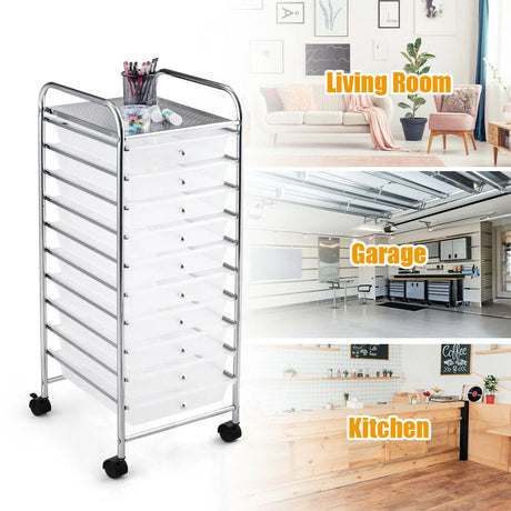 10 Drawer Rolling Storage Cart Organizer-Clear