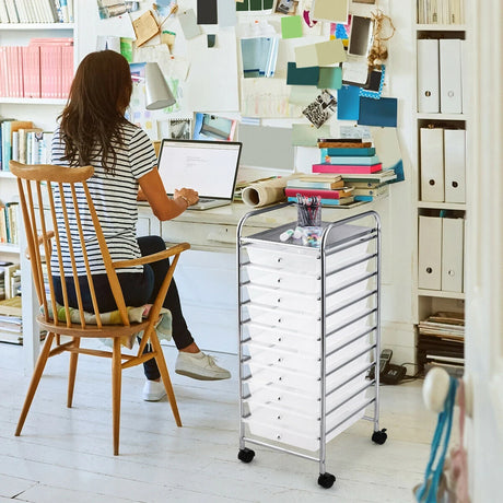 10 Drawer Rolling Storage Cart Organizer-Clear