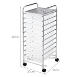 10 Drawer Rolling Storage Cart Organizer-Clear