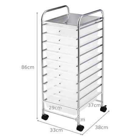 10 Drawer Rolling Storage Cart Organizer-Clear