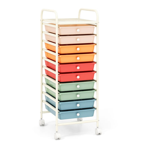 10 Drawer Rolling Storage Cart Organizer with 4 Universal Casters-Macaron Multicolor