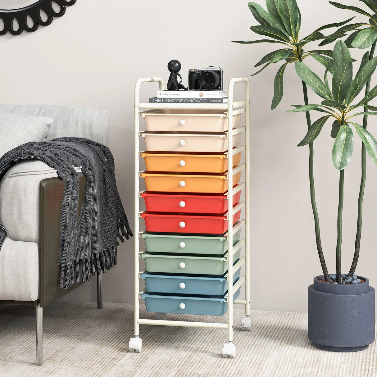 10 Drawer Rolling Storage Cart Organizer with 4 Universal Casters-Macaron Multicolor