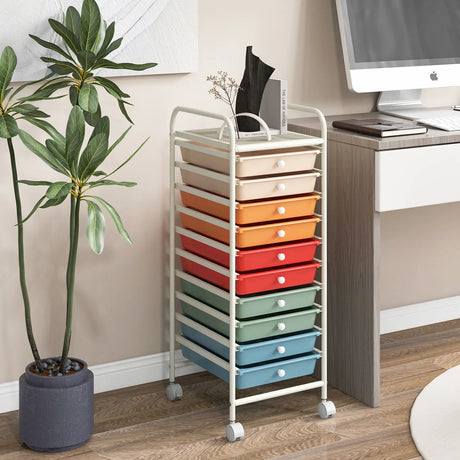 10 Drawer Rolling Storage Cart Organizer with 4 Universal Casters-Macaron Multicolor