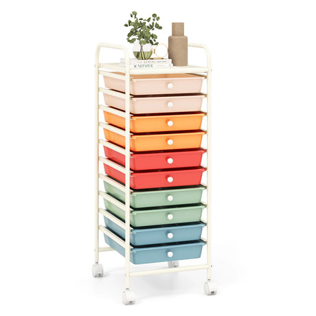 10 Drawer Rolling Storage Cart Organizer with 4 Universal Casters-Macaron Multicolor