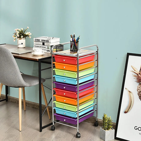 10 Drawer Rolling Storage Cart Organizer-Multicolor