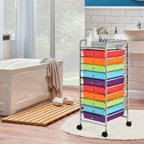 10 Drawer Rolling Storage Cart Organizer-Multicolor