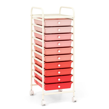 10 Drawer Rolling Storage Cart Organizer with 4 Universal Casters-Gradient Pink