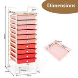 10 Drawer Rolling Storage Cart Organizer with 4 Universal Casters-Gradient Pink