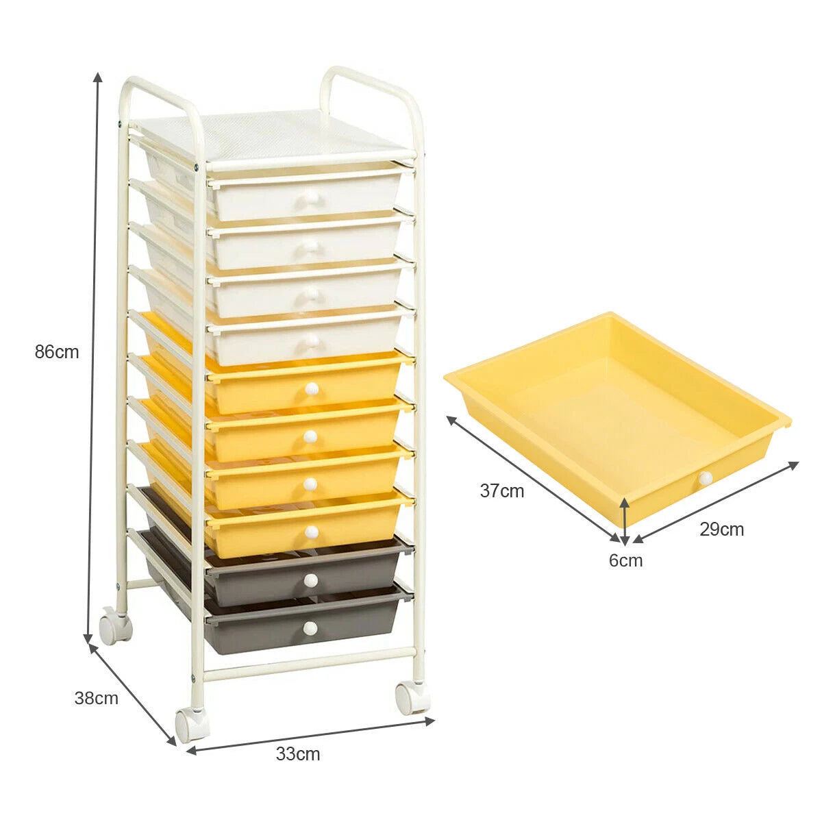 10 Drawer Rolling Storage Cart Organizer-Yellow