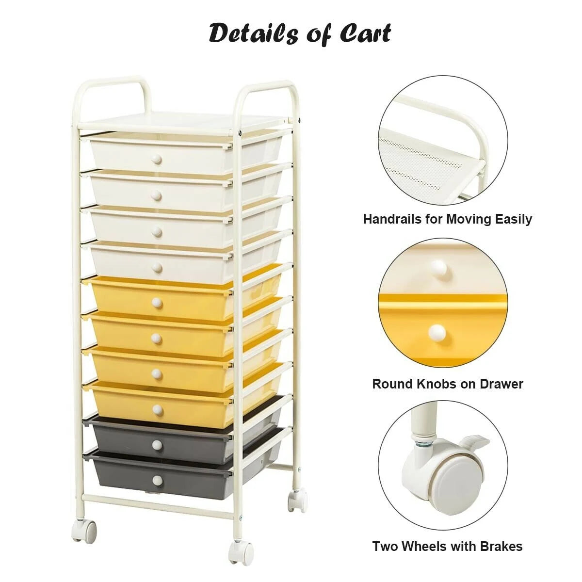 10 Drawer Rolling Storage Cart Organizer-Yellow