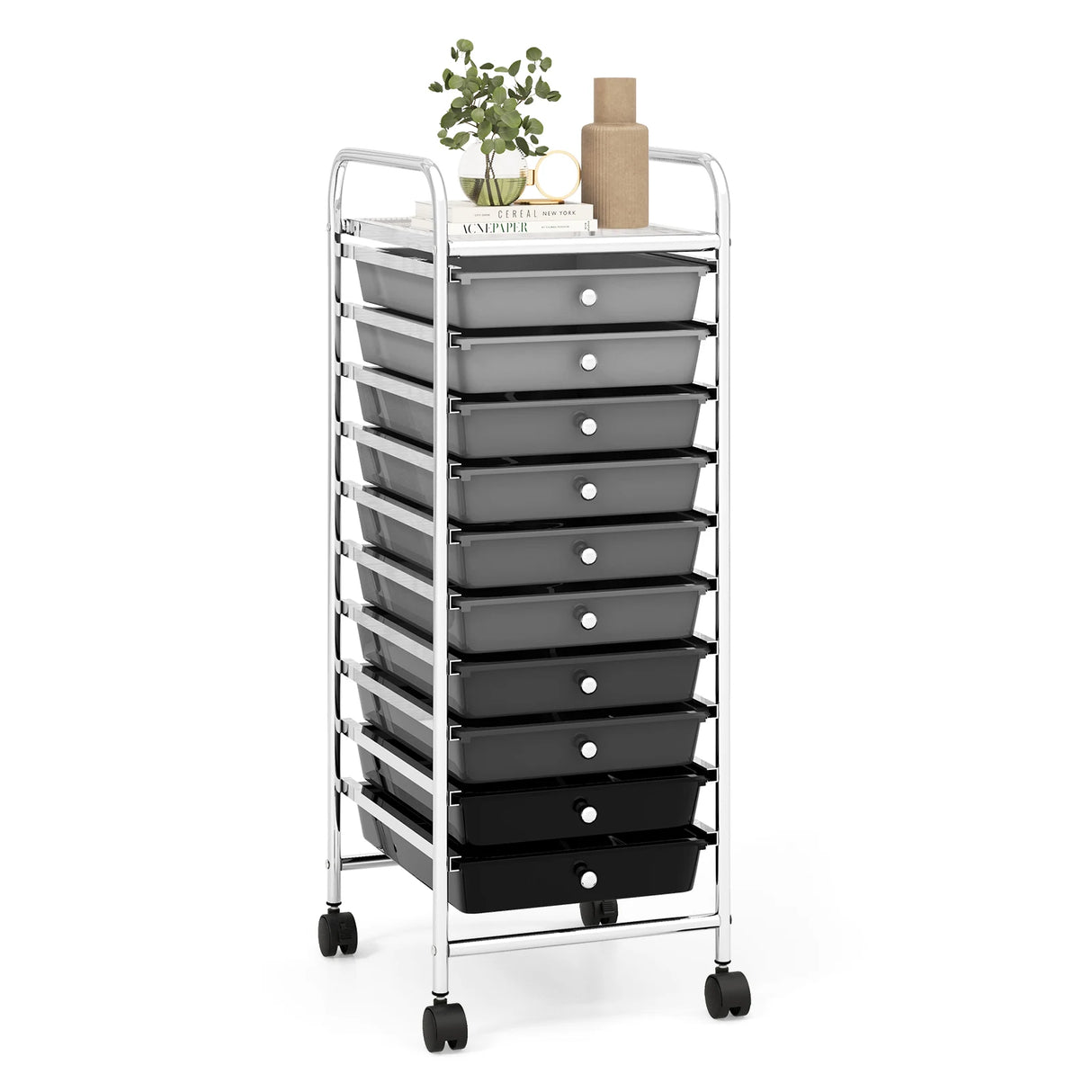 10 Drawer Rolling Storage Cart Organizer with 4 Universal Casters-Gradient Gray