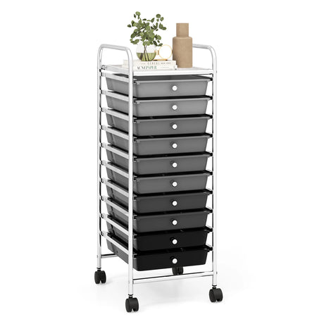 10 Drawer Rolling Storage Cart Organizer with 4 Universal Casters-Gradient Gray