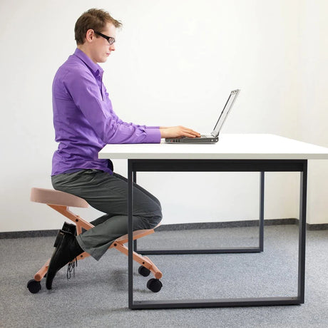 Ergonomic Kneeling Chair Wooden Adjustable Mobile Padded Seat and Knee-beige