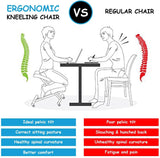 Ergonomic Kneeling Chair Wooden Adjustable Mobile Padded Seat and Knee-beige