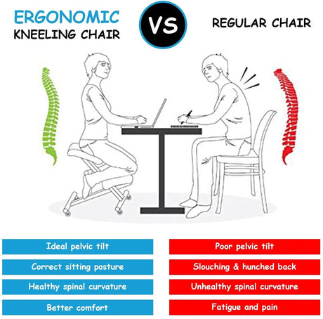 Ergonomic Kneeling Chair Wooden Adjustable Mobile Padded Seat and Knee-beige