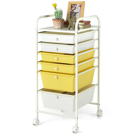 6 Drawers Rolling Storage Cart Organizer-Yellow