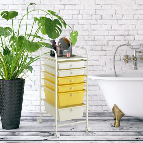 6 Drawers Rolling Storage Cart Organizer-Yellow