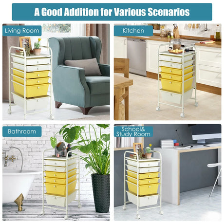 6 Drawers Rolling Storage Cart Organizer-Yellow