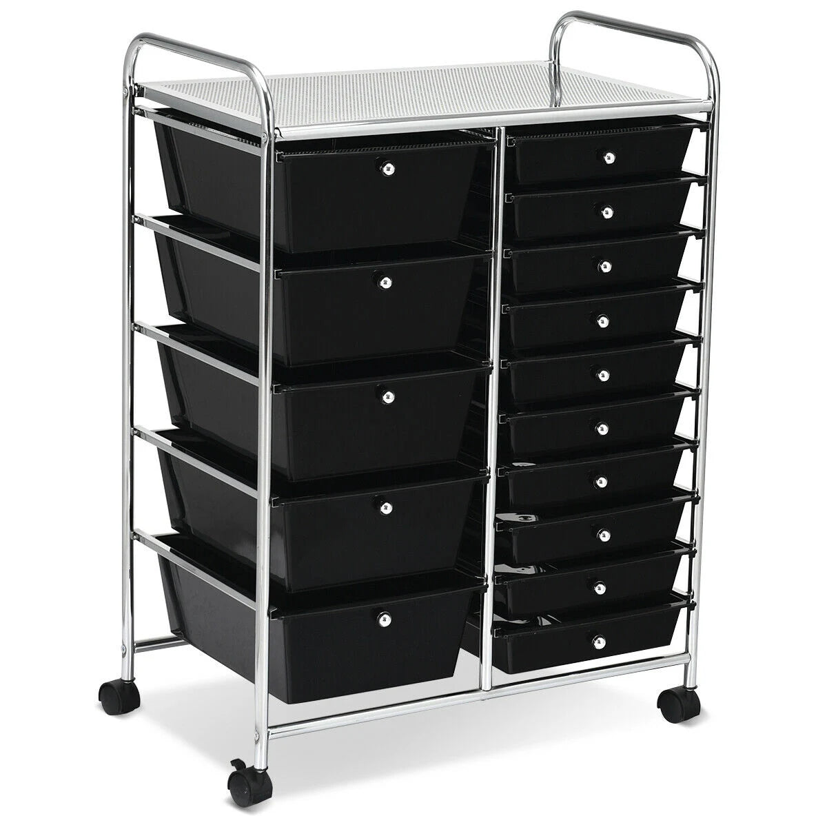 15 Drawer Rolling Storage Cart with Wheels for Home Office Black