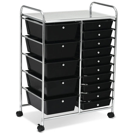 15 Drawer Rolling Storage Cart with Wheels for Home Office Black