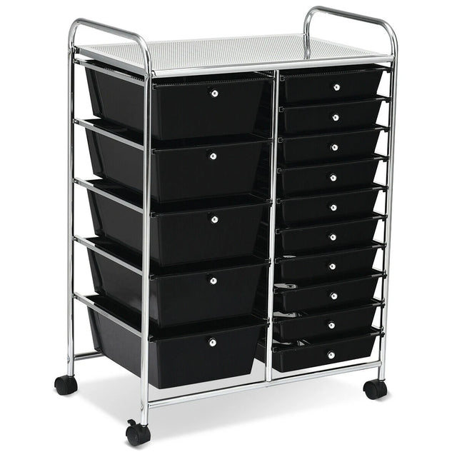15 Drawer Rolling Storage Cart with Wheels for Home Office Black