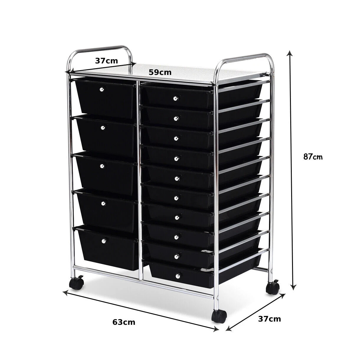 15 Drawer Rolling Storage Cart with Wheels for Home Office Black