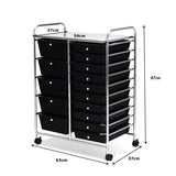 15 Drawer Rolling Storage Cart with Wheels for Home Office Black