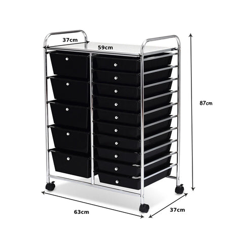 15 Drawer Rolling Storage Cart with Wheels for Home Office Black