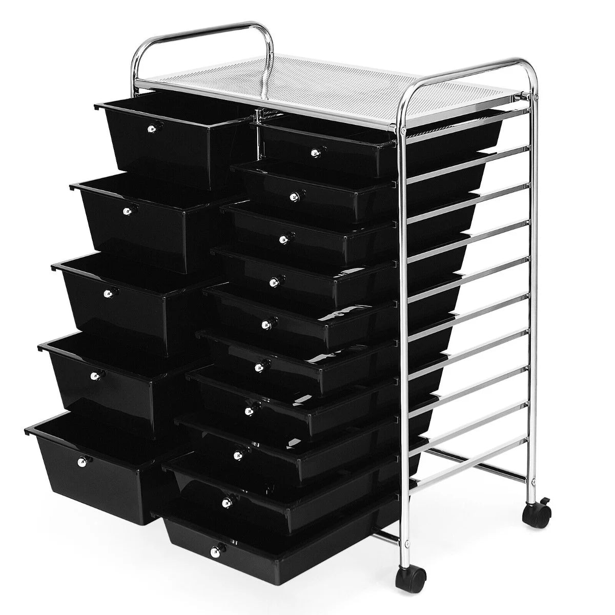 15 Drawer Rolling Storage Cart with Wheels for Home Office Black
