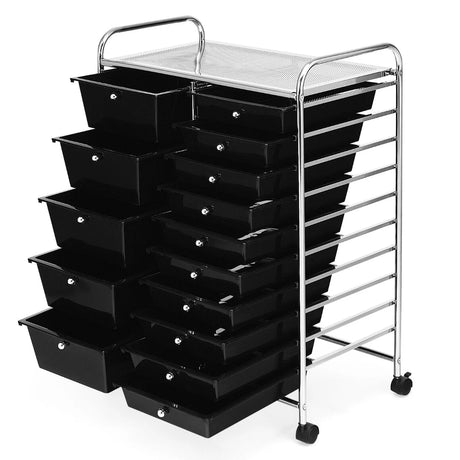 15 Drawer Rolling Storage Cart with Wheels for Home Office Black
